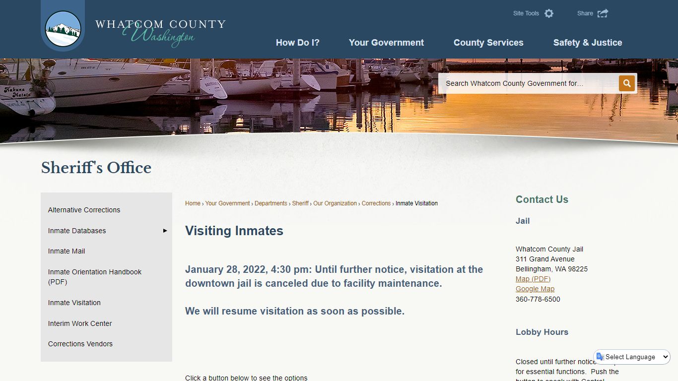 Visiting Inmates | Whatcom County, WA - Official Website
